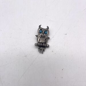 J Ritter Vintage MCM Silver Tone Owl Blue Eyes Pin Brooch Signed